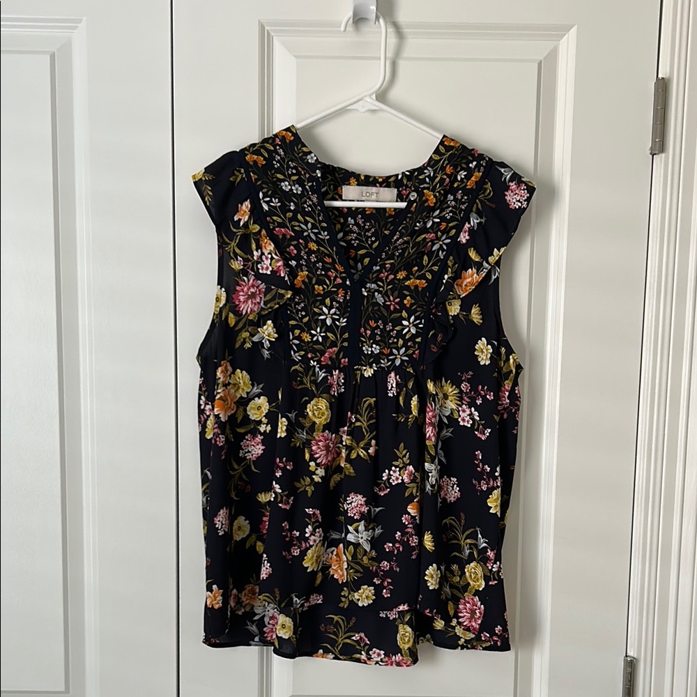 LOFT Black and Yellow Sleeveless Bib Collar Blouse